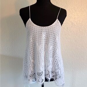 Miguelina White Crochet Lace Camisole Tank Top Boho Resort Size Medium